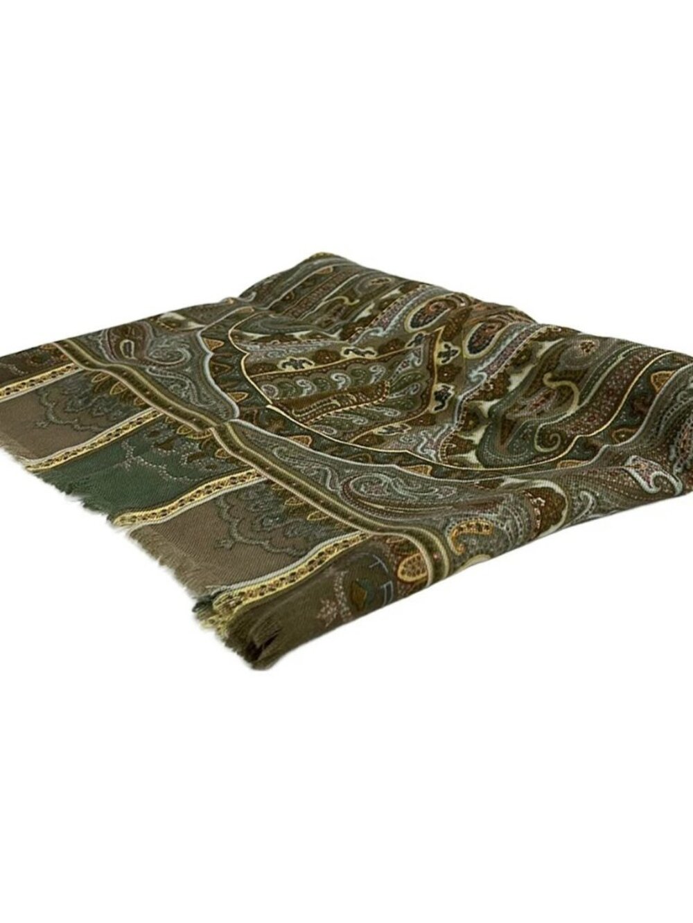 ETRO Dark Green Brown Multi Wool Silk Scarf